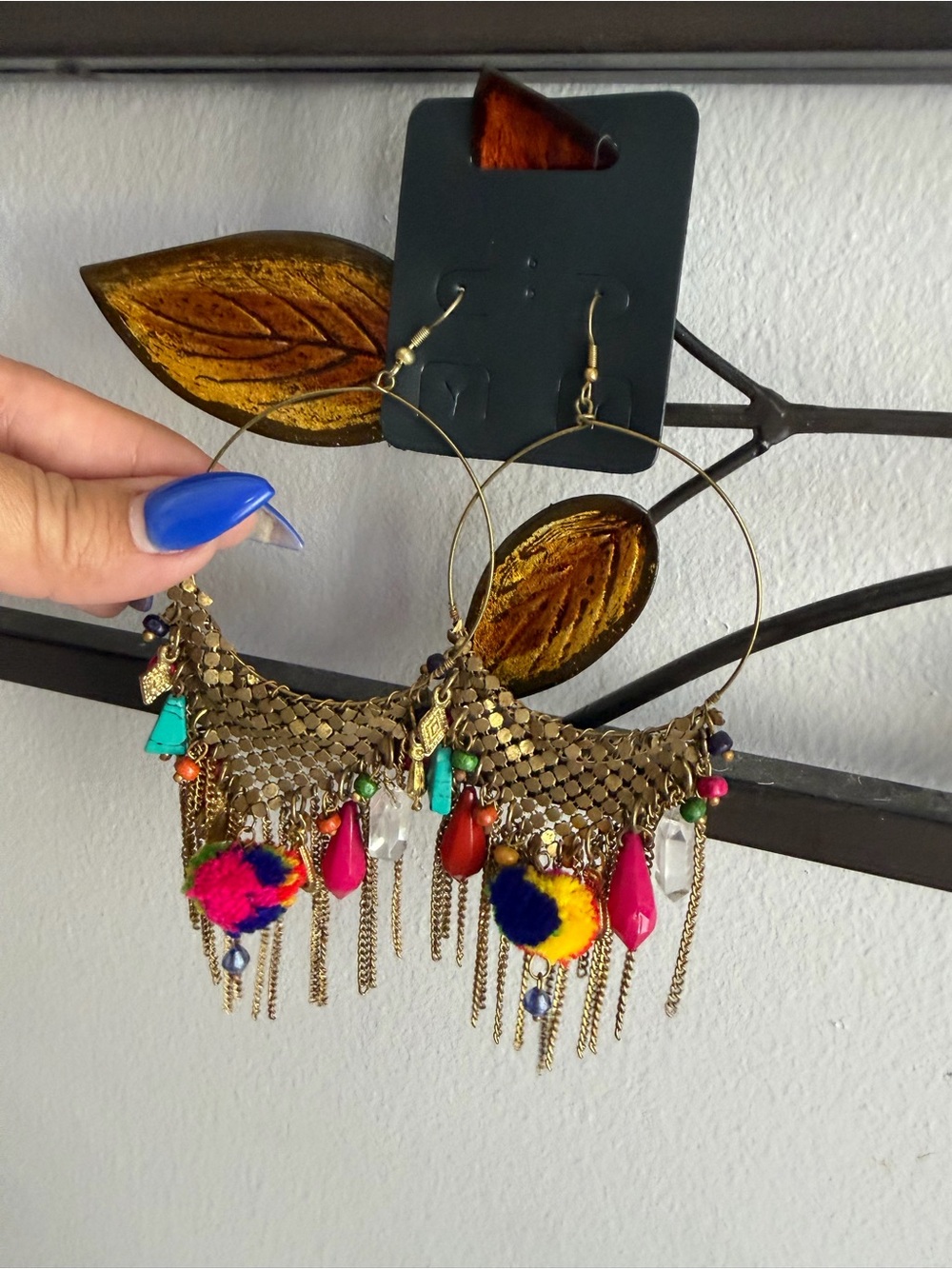 ASOS Gold Hoop Earrings with Pink, Blue, Yellow & Green Accents